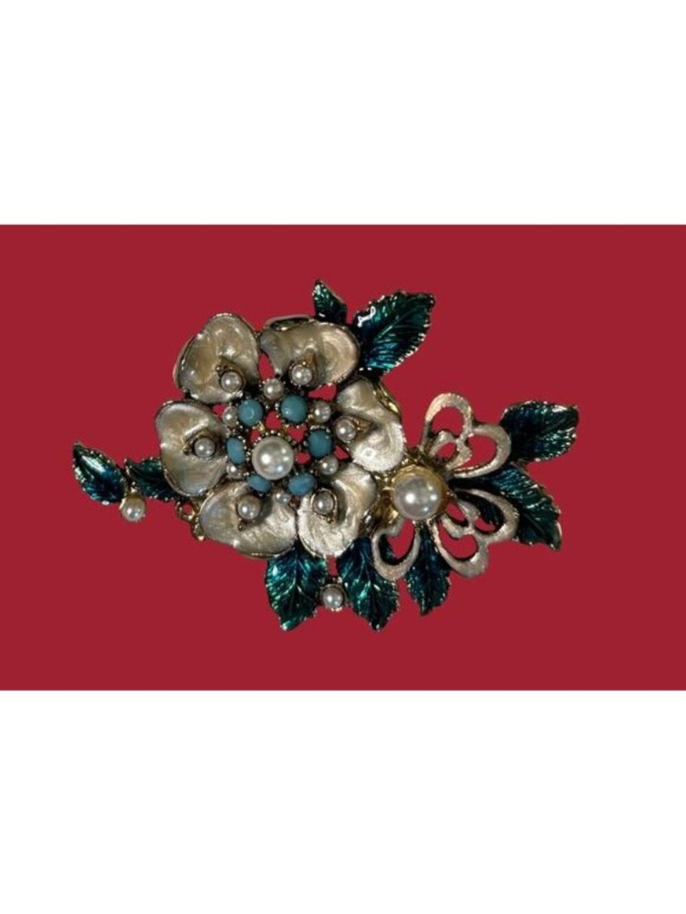 Vintage Monet Faux Pearl and Enamel Flower Brooch